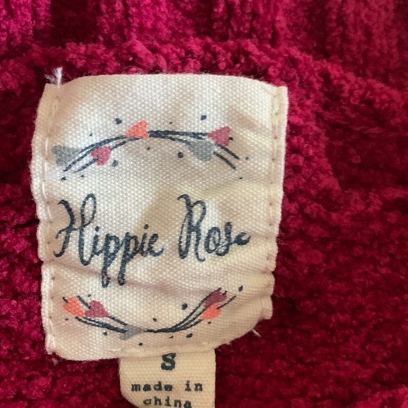 Burgundy cropped baggy hippie rose small knit sweater - Picture 2 of 5